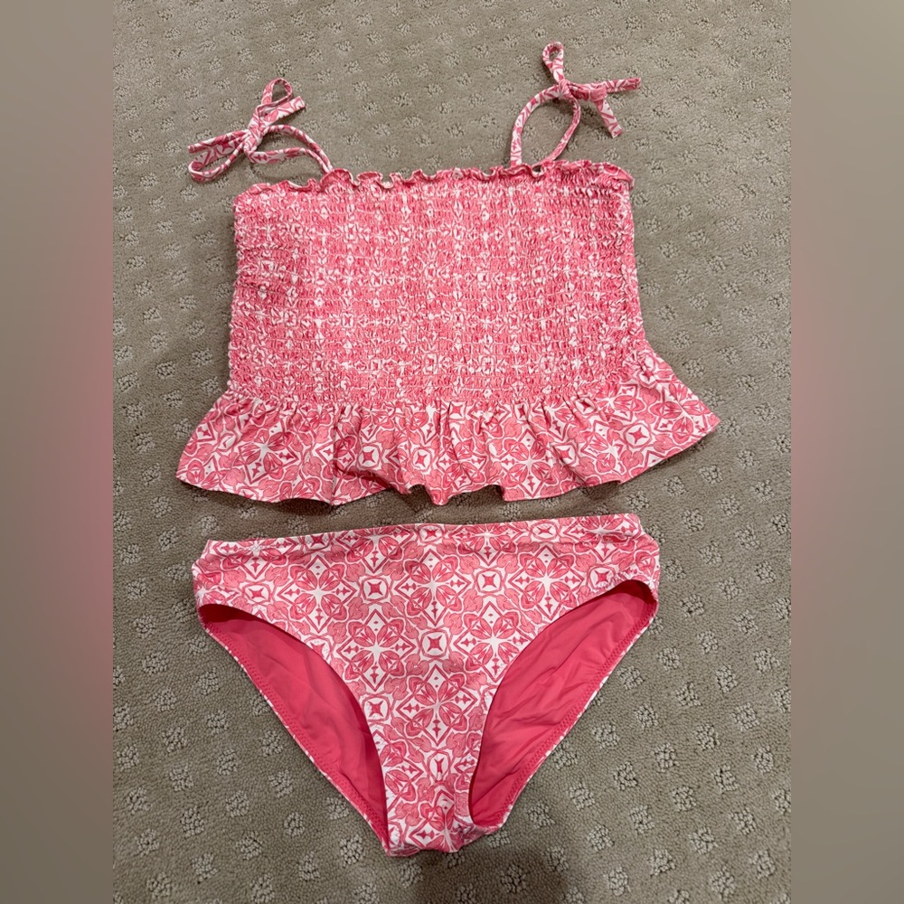 Vineyard Vines Girls Pink Patterned Two-Piece Tankini Swim Set Size 12-14